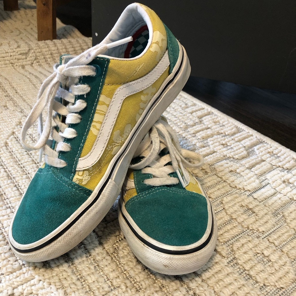 Vans Teal and Yellow Floral Old Skool Sneakers